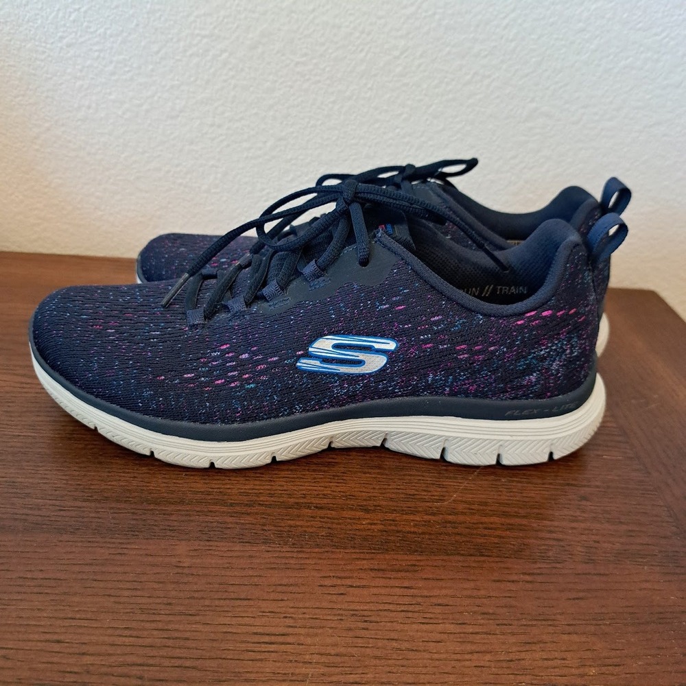 Skechers Flex Lite Run Train Navy Pink Space Dye Sneakers 149301 Womens 9